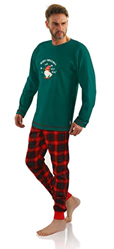 sesto senso Weihnachtsschlafanzuge Herren weihnachtspyjama Schlafanzug Lang Baumwolle Bündchen Langarm Shirt Zweiteilig Set Nachtwäsche M Grün 2576 von sesto senso