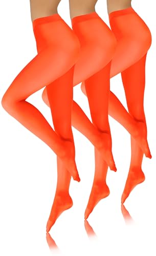 sesto senso strumpfhosen damen 3 pack Orange Neon 40 den Bunte Blickdicht Microfaser 48-50 XL leuchtend orange neon von sesto senso