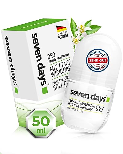 seven days Antitranspirant starkes Schwitzen, 50ml [Extrem zuverlässig] Frauen & Männer, Deo gegen starkes Schwitzen, Deo Schweißgeruch, Antiperspirant Roll On, Anti Schweiß Deo von seven days