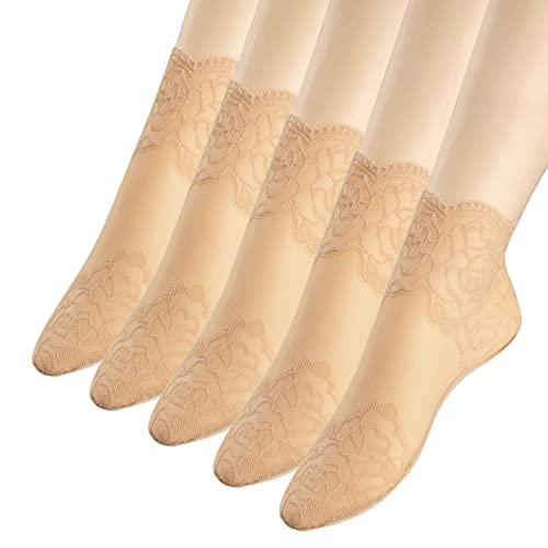 Spitzen-Knöchelsocken für Damen – 5 Paar Rüschensocken für Damen – Fischnetz-Knöchelsocken für Damen, nude, Einheitsgröße von sevening