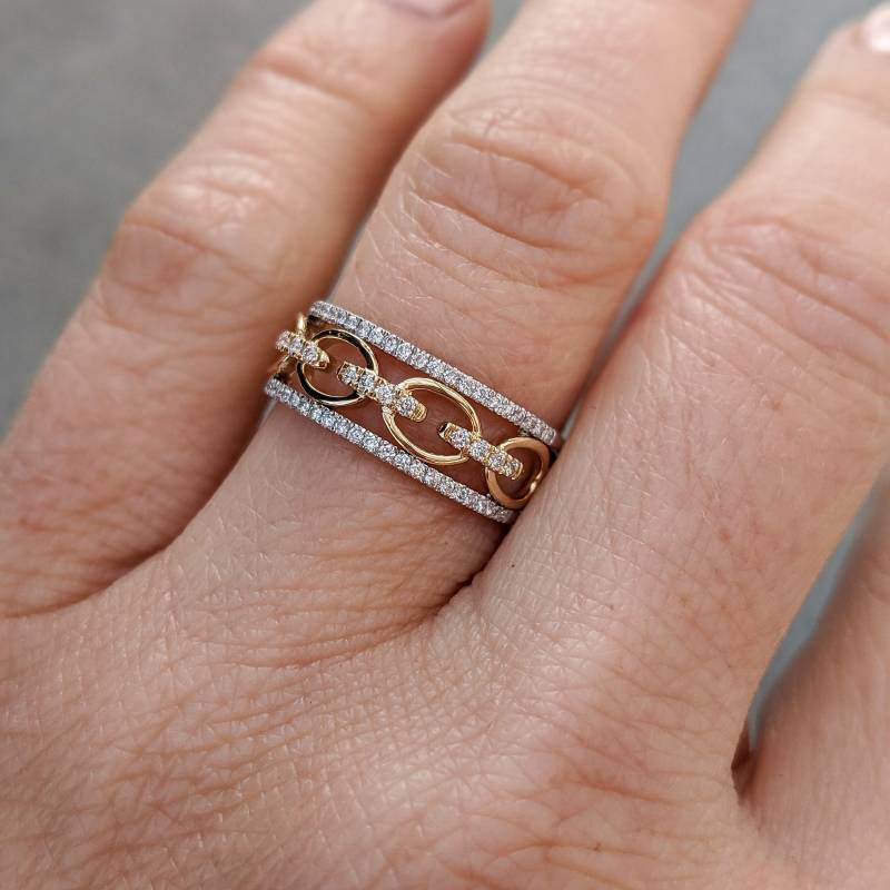 Zwei Toned Diamond Link Ring - Voll Individualisierbar. Erhältlich in 14K, 18K Und Platin von sevgijewelry