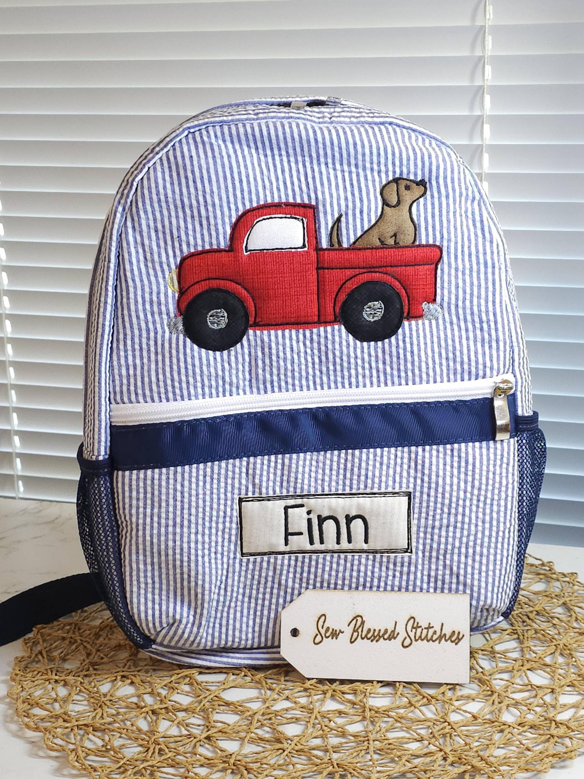 Personalisierter Seersucker Rucksack Lkw Applikation, Wickeltasche Junge Personalisierter Seersucker Rucksack Lkw Applikation, Wickeltasche Junge von sewblessedstitches