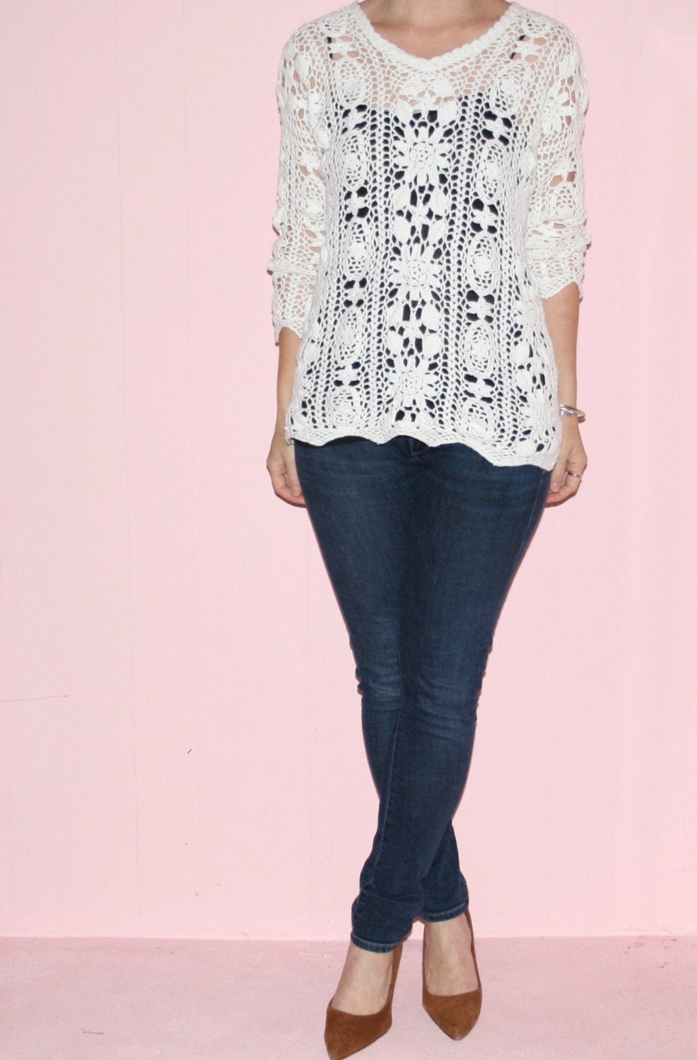 Makramee/Weißer Pullover Medium von sewjustified