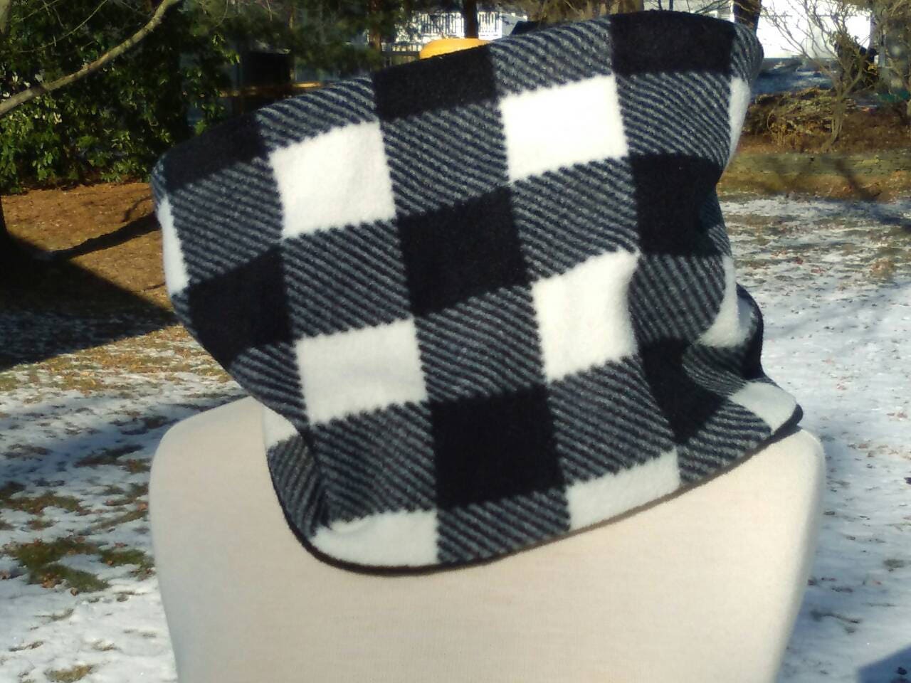 Loopschal Aus Fleece, Schwarz Weiß Büffel Kariert, Wendeschal Fleece, Kuscheliger Fleece Schal, Kuschelschal, Kuschelschal von sewnansidesigns