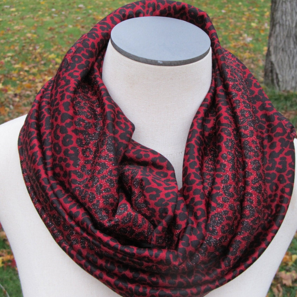 Schlauchschal, Dunkelrot, Moosbeerrot, Animal Print, Gestreift Mit Silbernen Glitzereffekten, Loop Schal, Unisex Kreis von sewnansidesigns