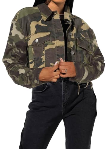 sexycherry Lässige Jacken für Damen, langärmelig, leicht, mit Taschen, Camouflage Distressed, XL sexycherry Lässige Jacken für Damen, langärmelig, leicht, mit Taschen, Camouflage Distressed, XL von sexycherry