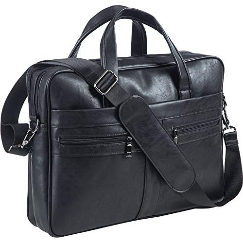 seyfocnia Leder Umhängetasche Herren, 15,6 Zoll Laptop Aktentasche Business Satchel Computer Handtasche Schultertasche (Schwarz) von seyfocnia