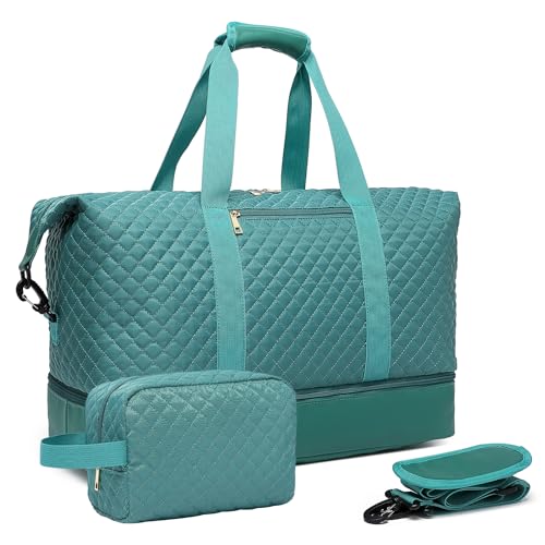 Reisetasche, Sporttasche für Damen, Wochenendtasche mit Schuhbeutel, große Handgepäcktasche, Reisetasche, Weiß, A03 Grün von seyfocnia