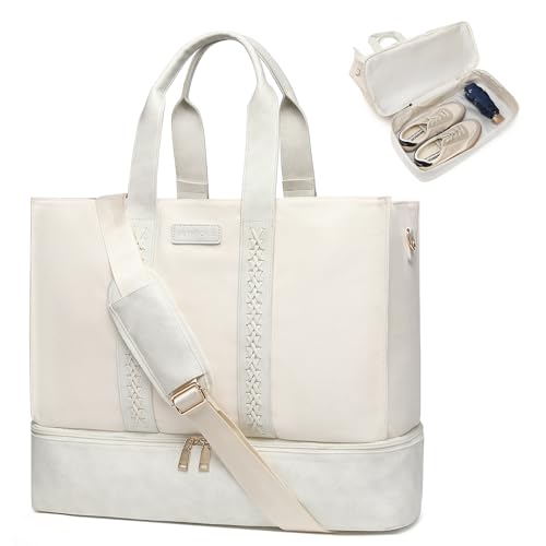 Übernachtungstaschen für Damen, Tragetasche mit Fächern, Handgepäck, Reisetasche, Wochenendtasche, Sporttasche, Krankenhaus-Tasche, Beige, modisch von seyfocnia