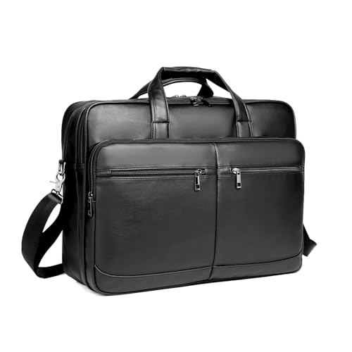seyfocnia Herren Leder Messenger Bag 17,3 Zoll Laptop Aktentasche Satchel Computer Schultertasche Business Handtasche - Schwarz, Schwarz , 17.3 inch von seyfocnia