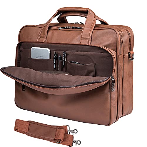 seyfocnia Leder Laptoptasche Herren, 17,3 Zoll (43,9 cm) Messenger Aktentasche Business Satchel Computer Handtasche Schultertasche Tragetasche, Braun von seyfocnia