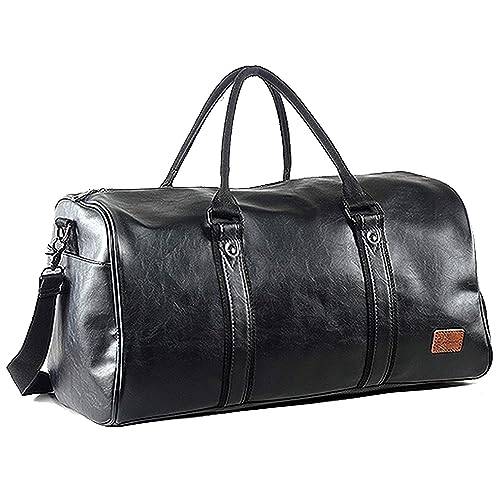 Reisetaschen Herren Leder Wasserdicht Weekender Tasche Großen Kapazität Reisetasche Unisex Vintage Handgepäck Bag schwarz von seyfocnia