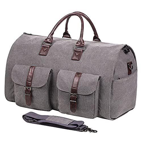 seyfocnia Wandelbare Reise-Kleidertasche, Handgepäck-Reisetasche für Männer und Frauen – 2-in-1 hängender Koffer, Anzug, Business, Reisetasche, Grau-2pockets-canvas, Reisen von seyfocnia