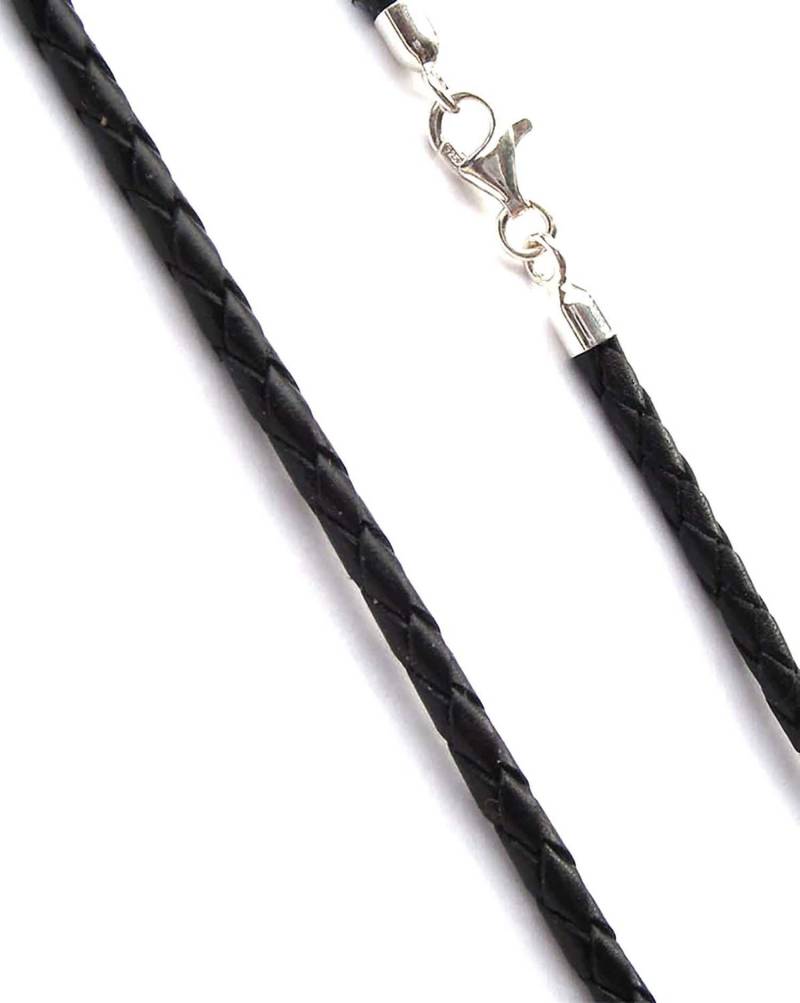 Lederkette Ziegenleder Schwarz Geflochten 2, 5 Mm Verschluss 925 Silber Leder Halskette von sgschmuck