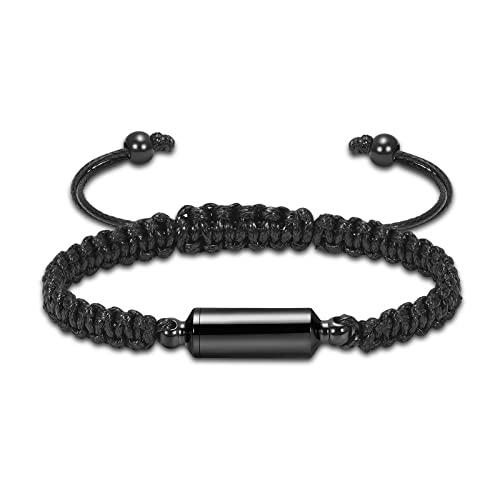 shajwo Zylinder-Urnen-Armband für Asche für Damen und Herren, Kremationsschmuck, Gedenkandenken, verstellbares Lava-Armband, Leder, Metall, Edelstahl von shajwo