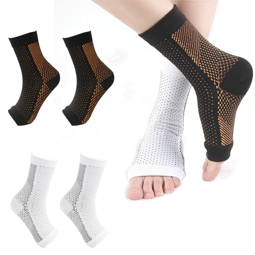 shallyong 4 Paar Kompressions-socken, Kompressionssocken, M Orthopädische Kompressionssocken, für Männer, Frauen(M, White+Black) von shallyong