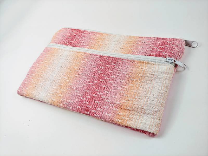 Gehäuse, Rosa Bleistift Federmäppchen, Von Hand Aus Zwei Tasche Mäppchen, Ragte Stoff, Gefärbte Garn, Baumwolle, Geldbörse von shanidesigns15