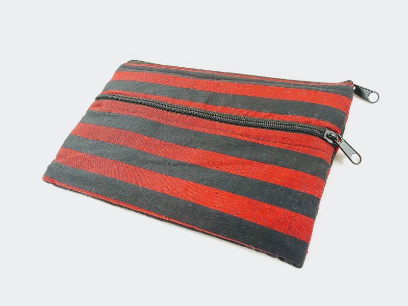 Rot Gestreifte Geldbörse, Fall, Gepolsterte Bleistift Federmäppchen, Zubehör-Tasche, Zwei Tasche Hand Ragte Rot Gehäuse, Einzigartiges Geschenk von shanidesigns15