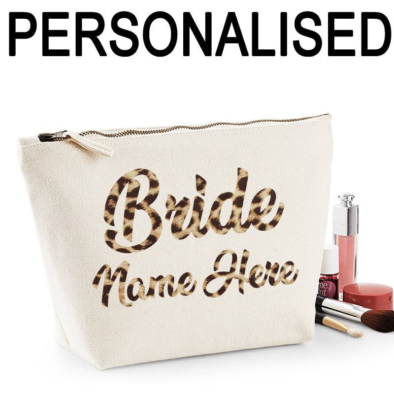 Leopard Print Personalisierte Name Bride Hochzeitsgeschenk Hen Party Women Es Make Up Accessory Makeup Bag von shaniztoons