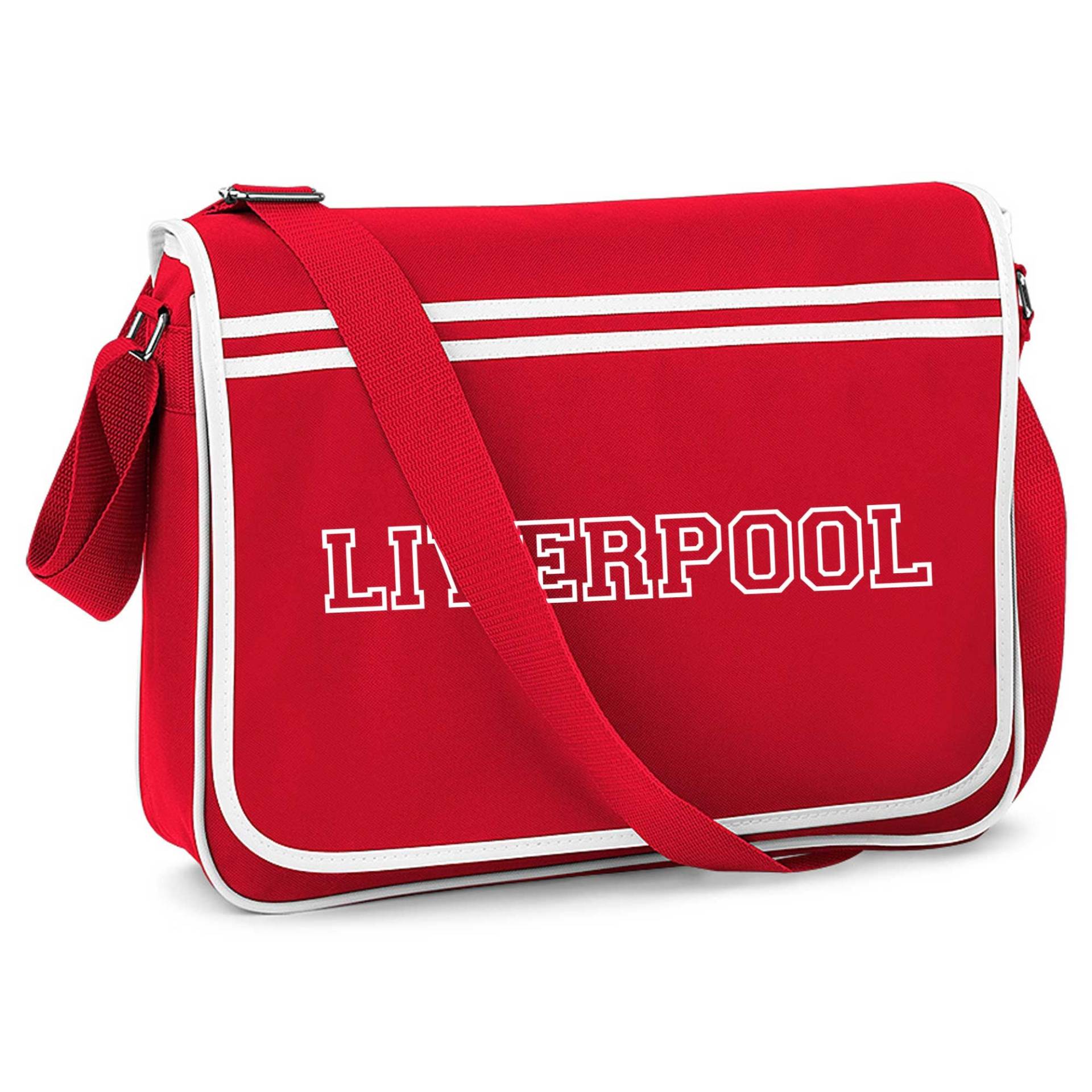 Liverpool Gift Retro Mens Football Sports College University Messenger Man Bag von shaniztoons