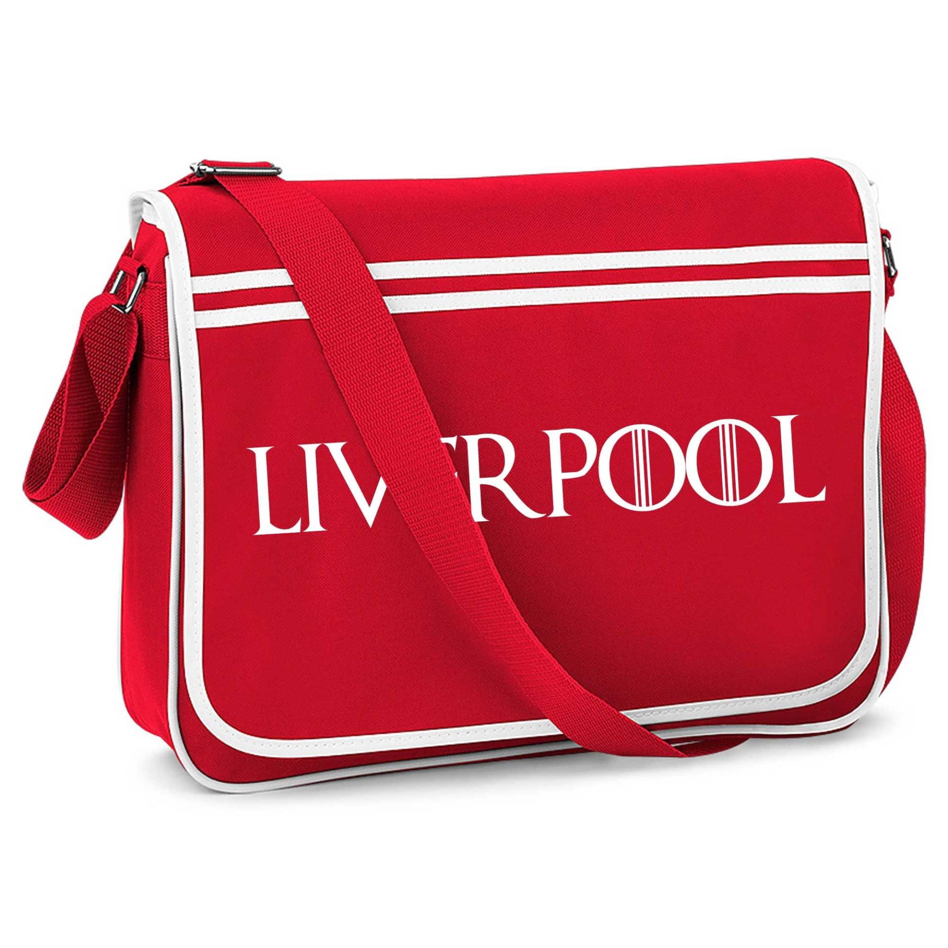 Liverpool Gift Retro Mens Football Sports College University Messenger Man Bag von shaniztoons