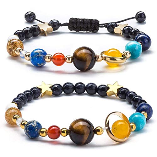 shanpu Frauen Mädchen Sonnensystem Armband Galaxy Acht Planeten Wächter Naturstein Perlen Armband Armreif Für Männer, 2 Stücke Set von shanpu