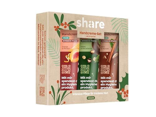 share Weihnachtsset Handcreme Frauen, 3 tlg. Reisegröße Handcremes mit drei verschiedenen Düften für sehr trockene Hände, Geschenkset für Frauen, Mama, Freundin von share