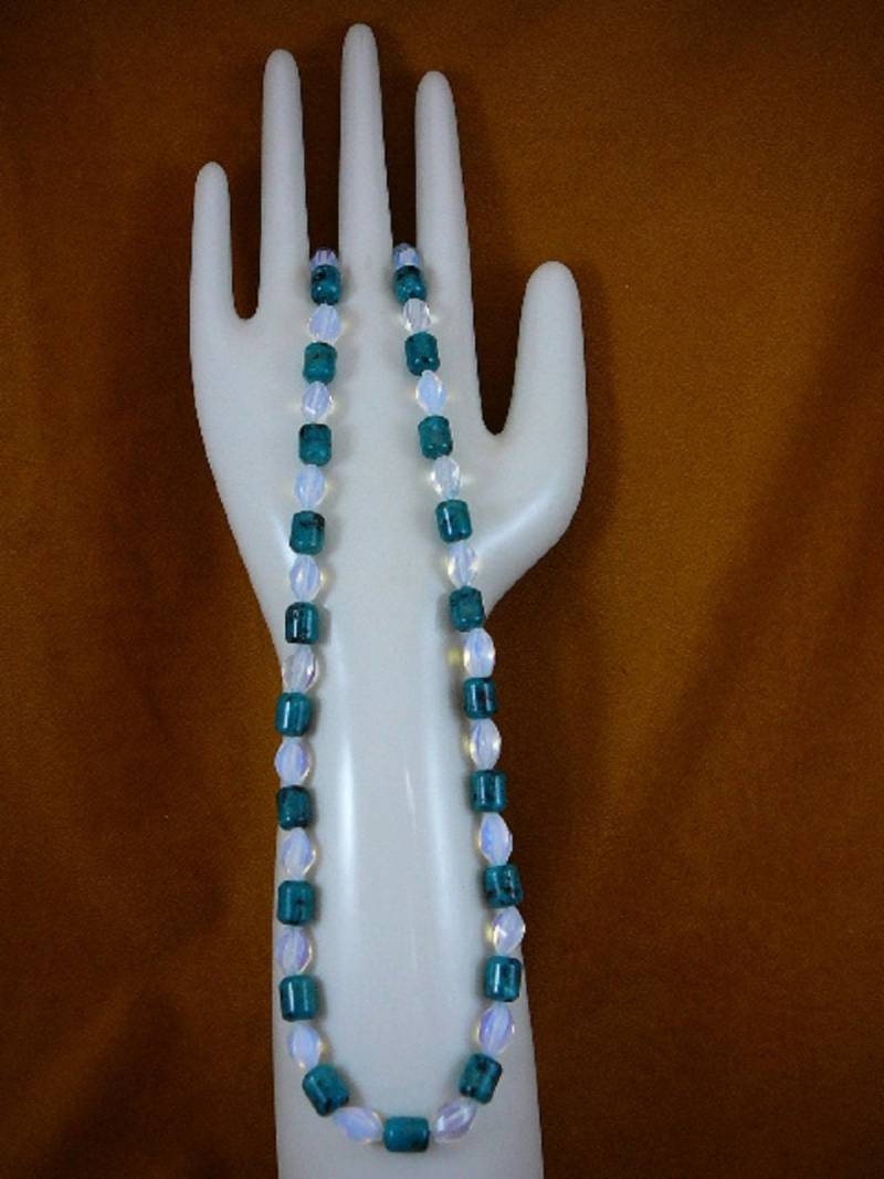 16 Zoll Langen, Dunklen Grün Türkis Blaue Und Weiße Opalit Perlen Halskette Schmuck V325-10 von sharkman123