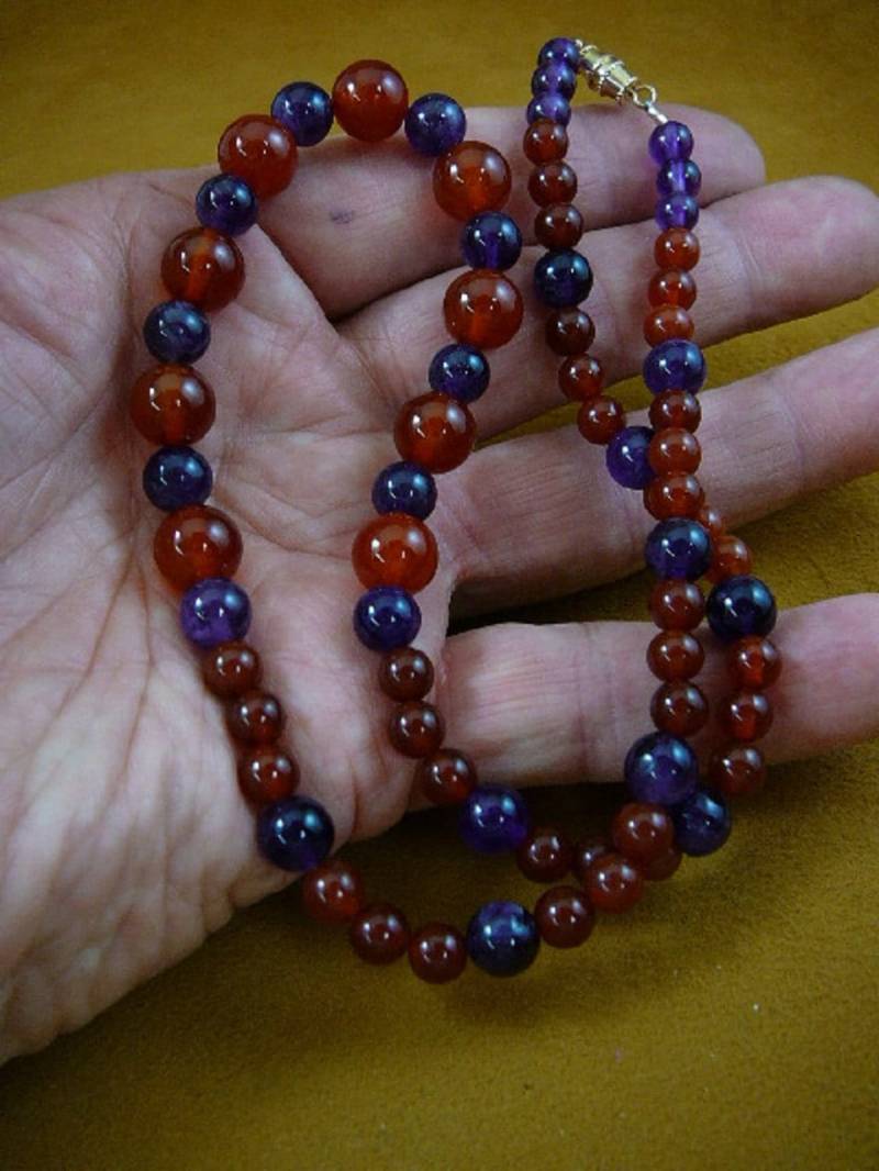20 Zoll Lang Runde Orange Roten Karneol + Lila Amethyst Edelstein Perlen Halskette Schmuck V322-8 von sharkman123