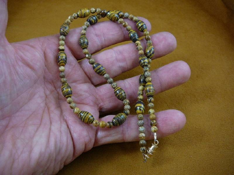 20 Zoll Langen Braunen Gelb Gestreift + Tan Schwarz Bunt Jaspis Edelstein Perlen Halskette Schmuck V323-43 von sharkman123