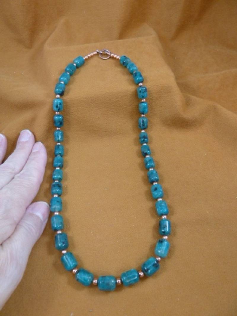 21 Zoll Lang Spezialität Echtem Kupfer Metall Perlen + Dunkle Aqua Apatit Edelsteinperle Halskette Schmuck V500-13 von sharkman123