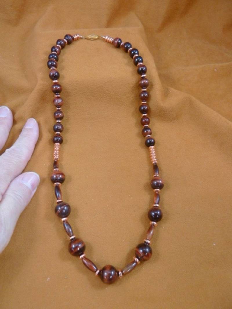 22 Zoll Lang Spezialität Echtem Kupfer Metall Perlen + Rote Tigerauge Edelstein Halskette Schmuck V500-15 von sharkman123