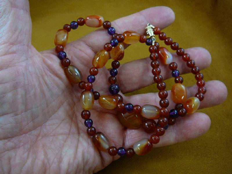 26 Zoll Lang Gedreht + Oval Orange Roten Karneol Runde Lila Amethyst Edelstein Perlen Halskette Schmuck V322-4 von sharkman123