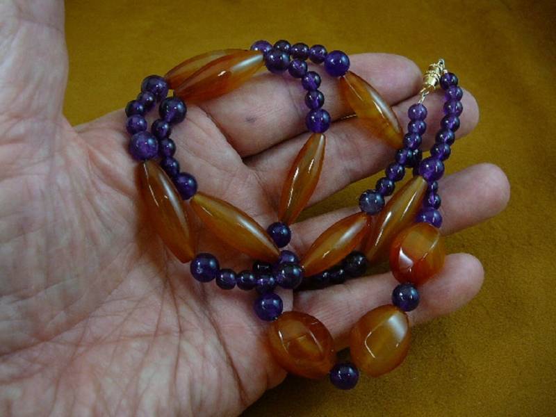26 Zoll Lang Gedreht Orange Roten Karneol + Runde Lila Amethyst Edelstein Perlen Halskette Schmuck V322 3 von sharkman123