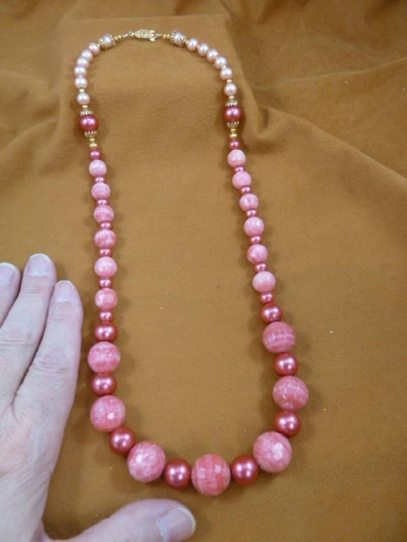 26 Zoll Langen Facettierten Rosa Rhodochrosit Edelstein + Glas Hellen Und Dunklen Rosa Perle Perlen Filigrane Halskette V465-2 von sharkman123