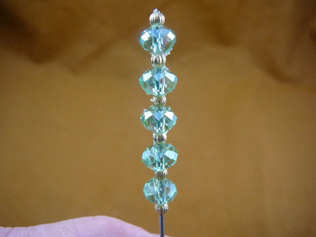 Klare Grün Irisierende Fünf Perlen 8 X 6 Mm Facettierte Glasperlen Hutnadel Damen Pin Hut U70-78 von sharkman123