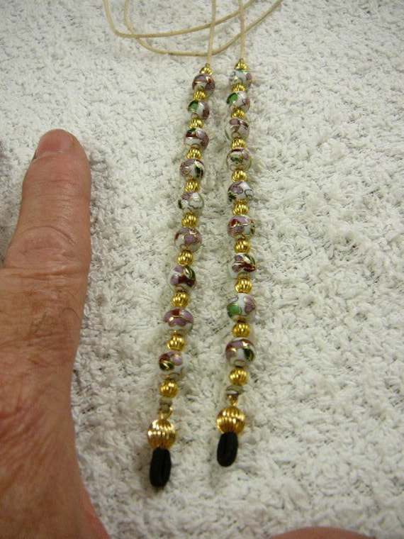 Weiß Rosa Blume Gold Cloisonne Perlen Perle Brillenleine Halter Kette E-49 von sharkman123