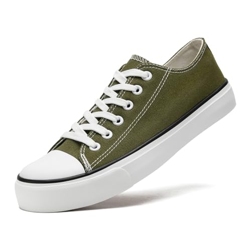 sharllen Canvas Sneakers Stoffschuhe Damen Atmungsaktive Low Top Turnschuhe Freizeit Leicht Stoff Schuhe Leinenschuhe Segeltuchschuhe(Army Green 280) von sharllen