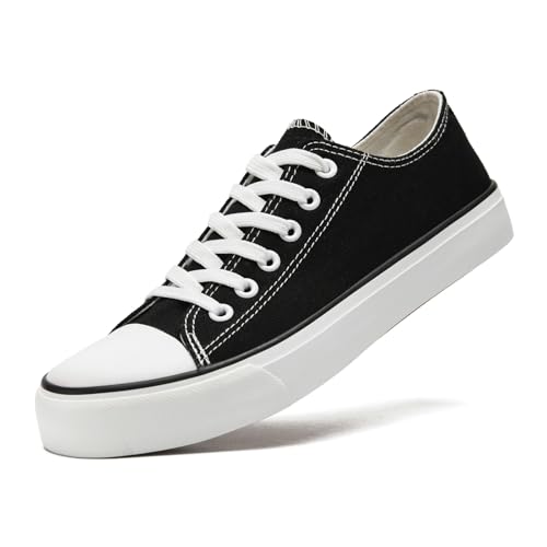 sharllen Canvas Sneakers Stoffschuhe Damen Atmungsaktive Low Top Turnschuhe Freizeit Leicht Stoff Schuhe Leinenschuhe Segeltuchschuhe(Black 265) von sharllen