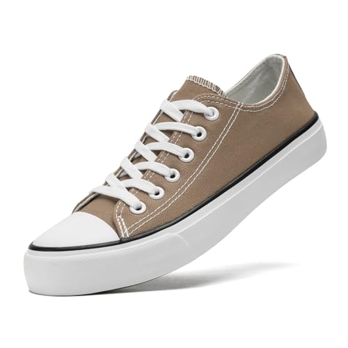 sharllen Canvas Sneakers Stoffschuhe Damen Atmungsaktive Low Top Turnschuhe Freizeit Leicht Stoff Schuhe Leinenschuhe Segeltuchschuhe(Brown 235) von sharllen