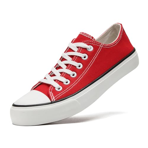 sharllen Canvas Sneakers Stoffschuhe Damen Atmungsaktive Low Top Turnschuhe Freizeit Leicht Stoff Schuhe Leinenschuhe Segeltuchschuhe(Red 245) von sharllen