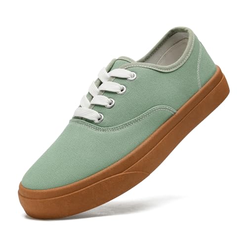 sharllen Damen Herren Canvas Sneaker Stoffschuhe Low Top Atmungsaktive Turnschuhe Freizeitschuhe Segeltuchschuhe(Green Brown 256) von sharllen