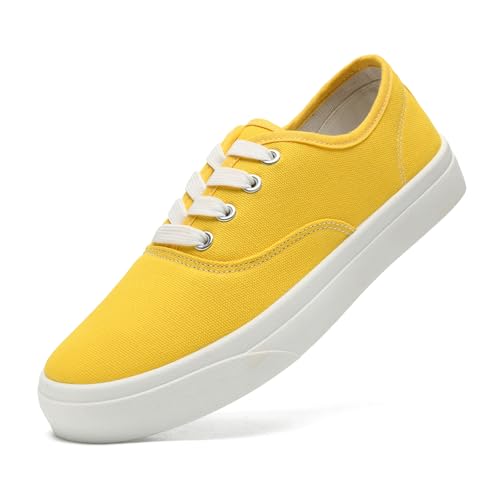 sharllen Damen Herren Canvas Sneaker Stoffschuhe Low Top Atmungsaktive Turnschuhe Freizeitschuhe Segeltuchschuhe(Yellow 243) von sharllen