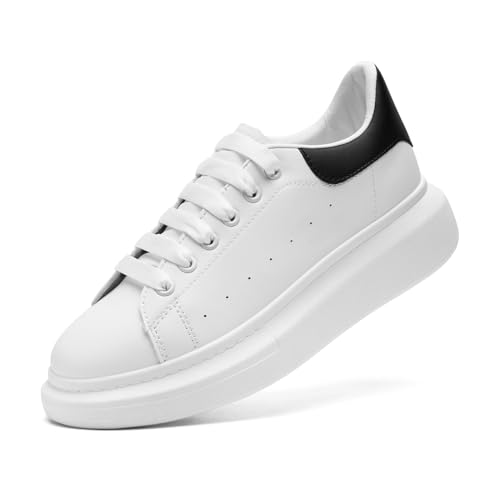 sharllen Damen Weiß Sneaker PU Leder Turnschuhe rutschfeste Lace-Up Freizeitschuhe(White Black 250) von sharllen