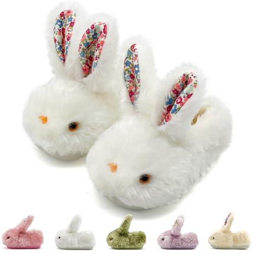 Sharllen Plüsch Hasen Pantoffeln für Kinder Mädchen - Kleinkind Tiere Winter Wärme Hausschuhe Kuschel Häschen Rutschfest (White 19/20.5) von sharllen