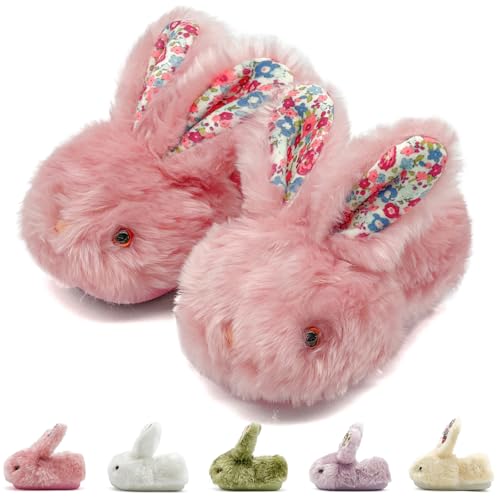 sharllen Hausschuhe Kinder Mädchen Plüsch Hasen Pantoffeln Kleinkind Tiere Winter Wärme Hausschuhe Kuschel Häschen Rutschfester Hausschuhe(Pink 25/26.5) von sharllen