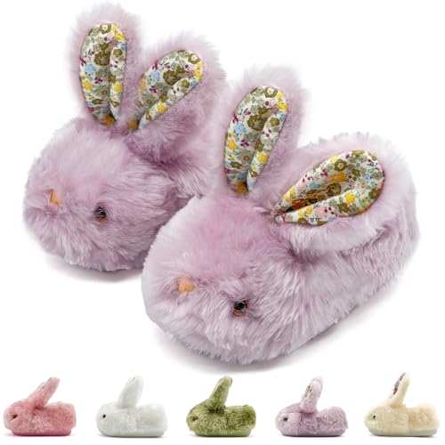 sharllen Hausschuhe Kinder Mädchen Plüsch Hasen Pantoffeln Kleinkind Tiere Winter Wärme Hausschuhe Kuschel Häschen Rutschfester Hausschuhe(Purple 19/20.5) von sharllen
