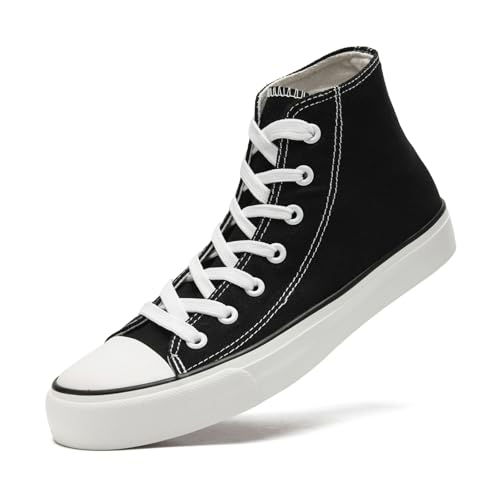 sharllen High Top Sneakers Damen Canvas Stoffschuhe Damen Atmungsaktive Turnschuhe Freizeit Leicht Stoff Schuhe Leinenschuhe Segeltuchschuhe(Black 285) von sharllen