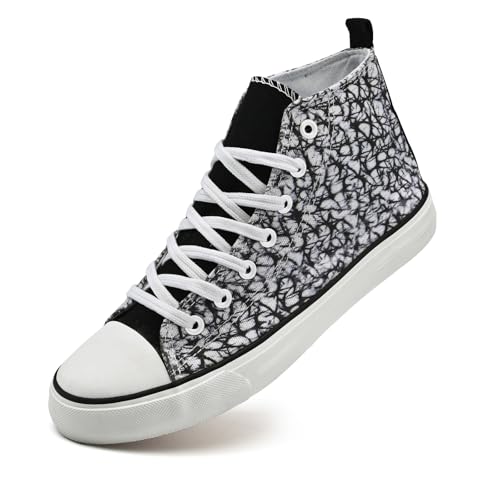 sharllen High Top Sneakers Damen Canvas Stoffschuhe Damen Atmungsaktive Turnschuhe Freizeit Leicht Stoff Schuhe Leinenschuhe Segeltuchschuhe(Black White 250) von sharllen