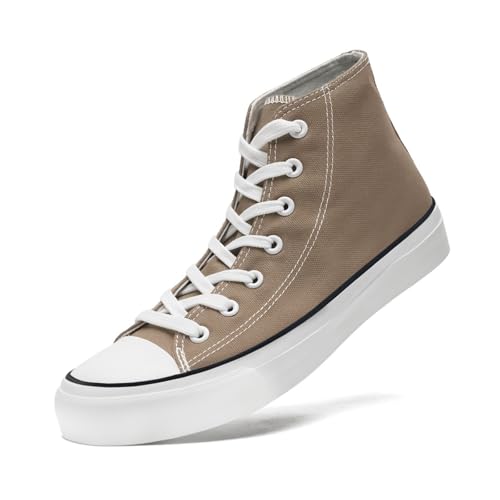 sharllen High Top Sneakers Damen Canvas Stoffschuhe Damen Atmungsaktive Turnschuhe Freizeit Leicht Stoff Schuhe Leinenschuhe Segeltuchschuhe(Brown 285) von sharllen